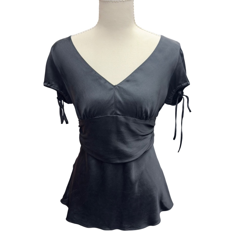Express Design Studio Black Silk Blend Tie Back Empire Waist Blouse Medium